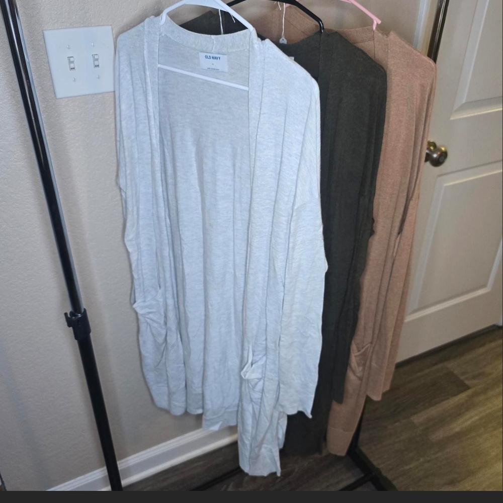 Old Navy Women's Cardigan Sweater - Light Gray, Dark Green, Brown